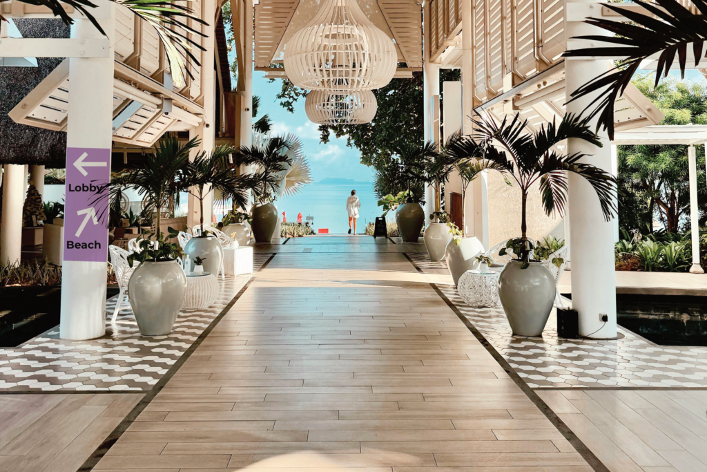 Aquarius Resort and Spa indoor walkway mock-up. Branding design.