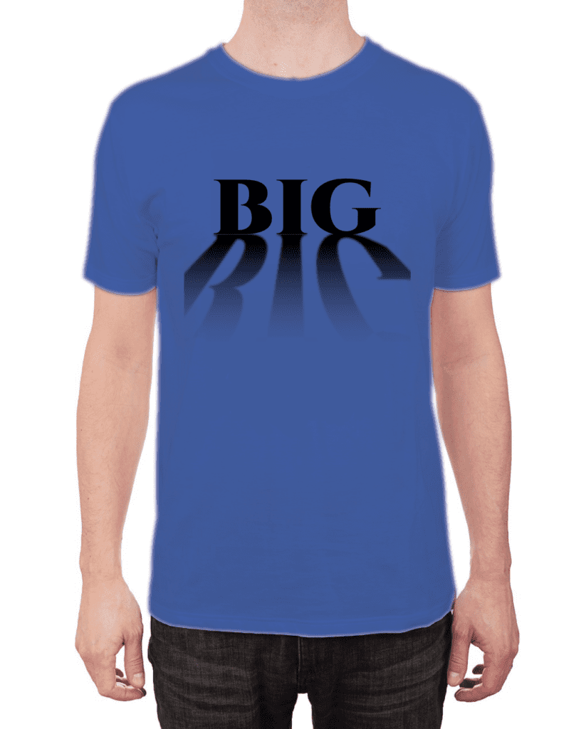 BIG shadow text effect mock-up on blue t-shirt. Graphic design.