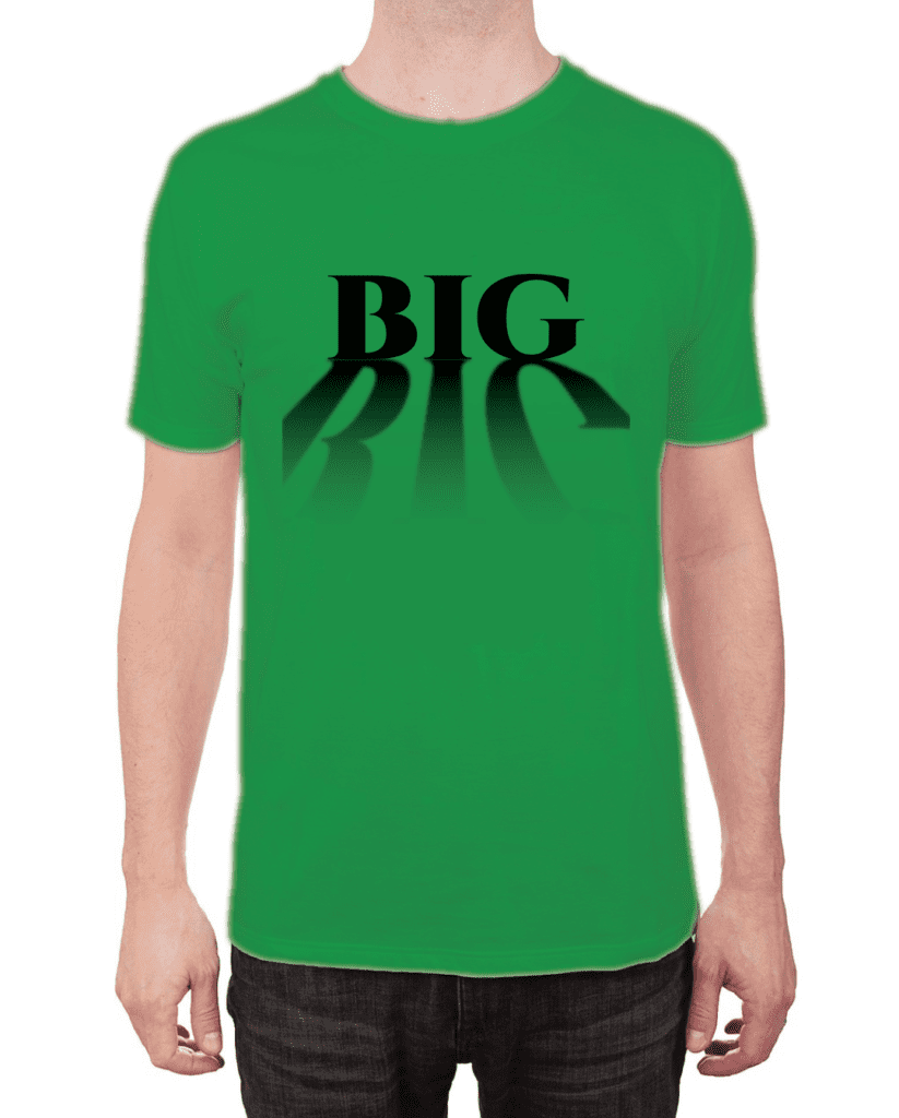 BIG shadow text effect mock-up on green t-shirt. Graphic design.