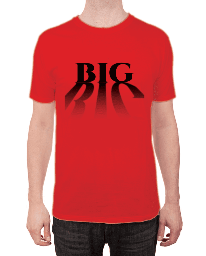 BIG shadow text effect mock-up on red t-shirt. Graphic design.