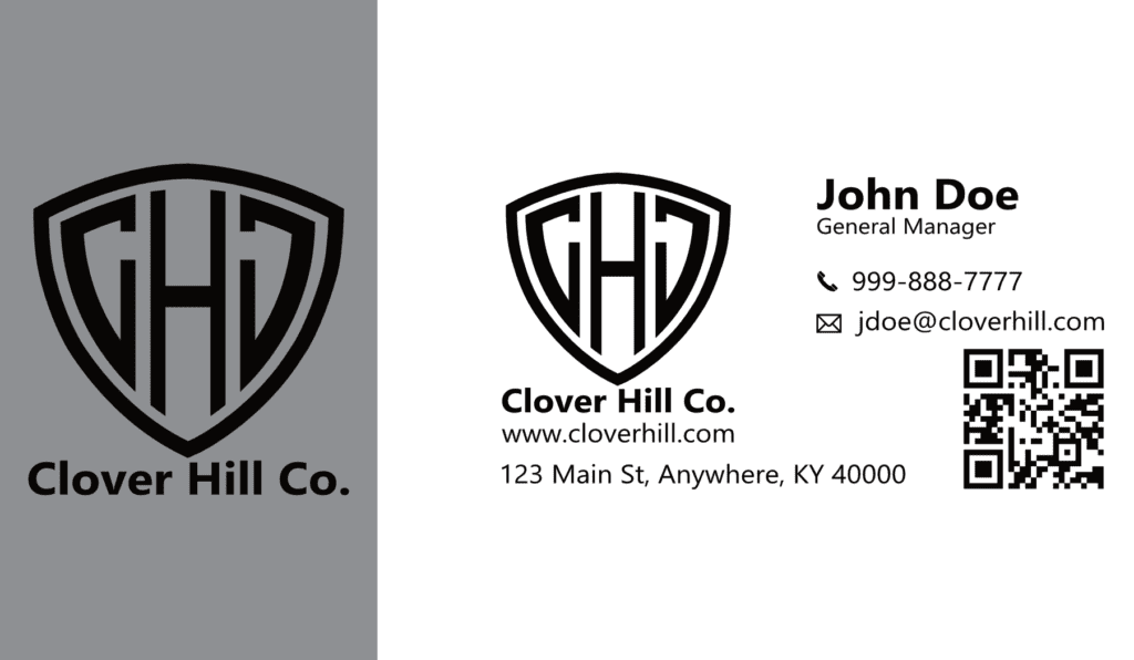 Clover Hill Co. business card with black logo. Logo and branding design.