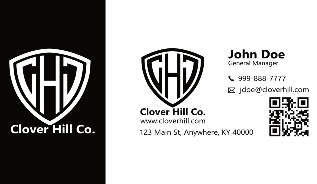 Clover Hill Co. business card with white logo. Logo and branding design.