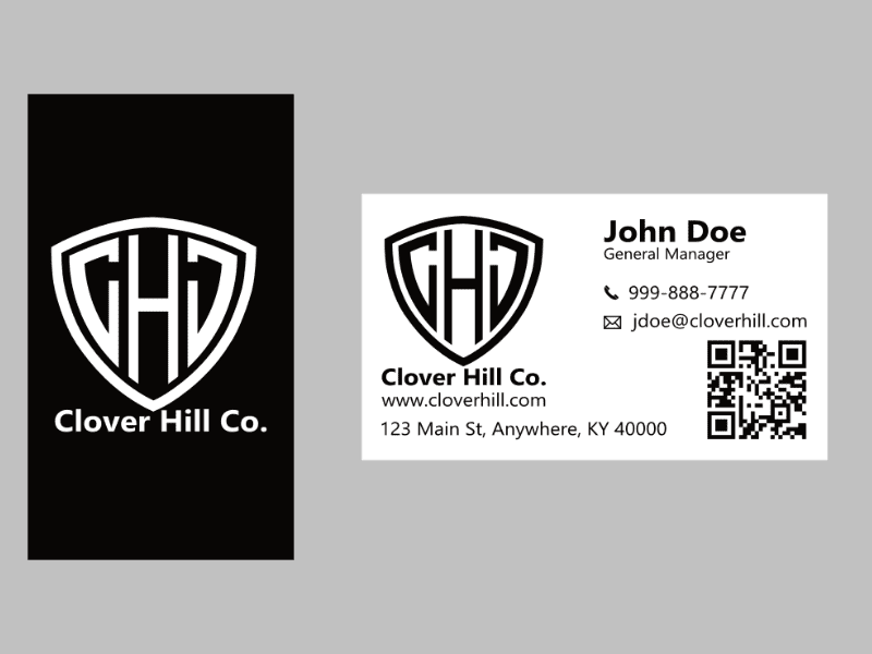 Clover Hill Co. business card with white logo. Logo and branding design.