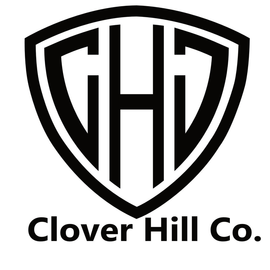Clover Hill Co. shield logo in black. Logo design.