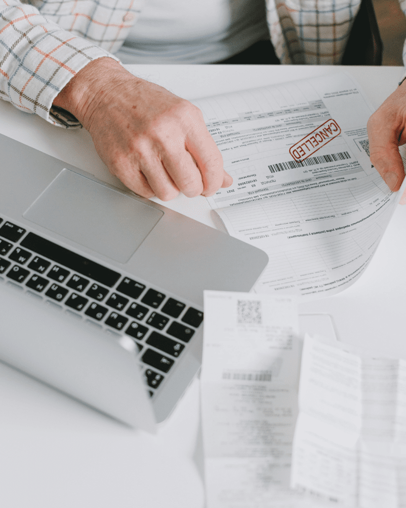 Cancelled stamp mock-up on bill. Graphic design.