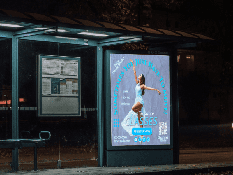 Learn to Dance poster with "Sometimes You Just Have to Dance" tagline and ballerina. Promotional graphic design.