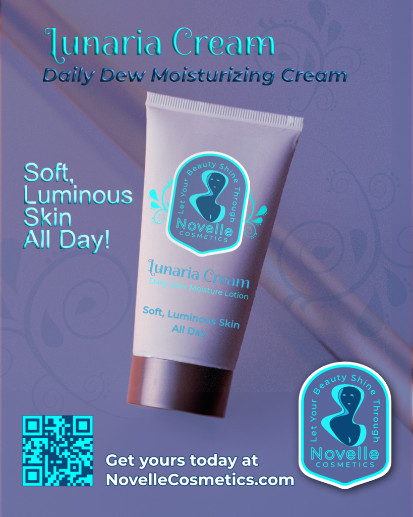 Novelle Cosmetics social ad for Luminaria Cream. Promotional graphic design.