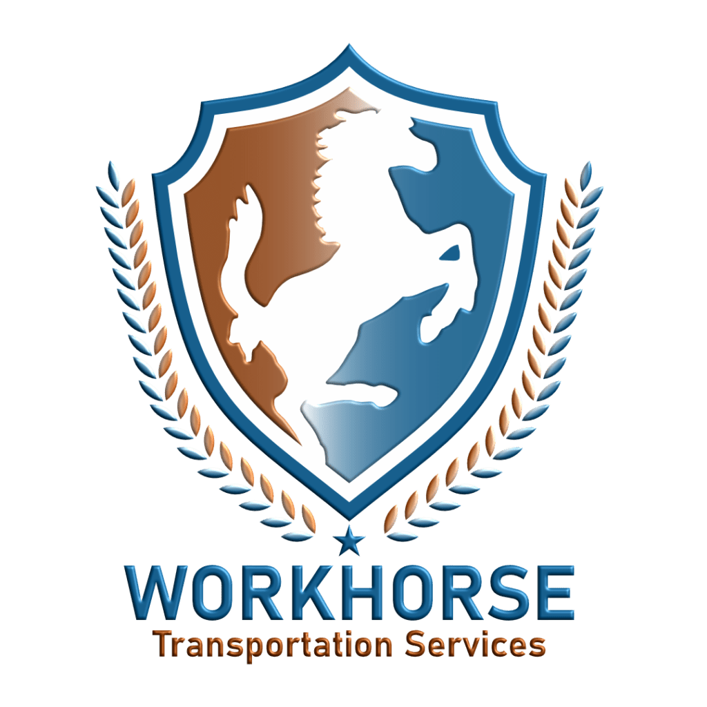 Workhorse Transportation full color logo. Red, White and Blue. Logo Design and Branding.