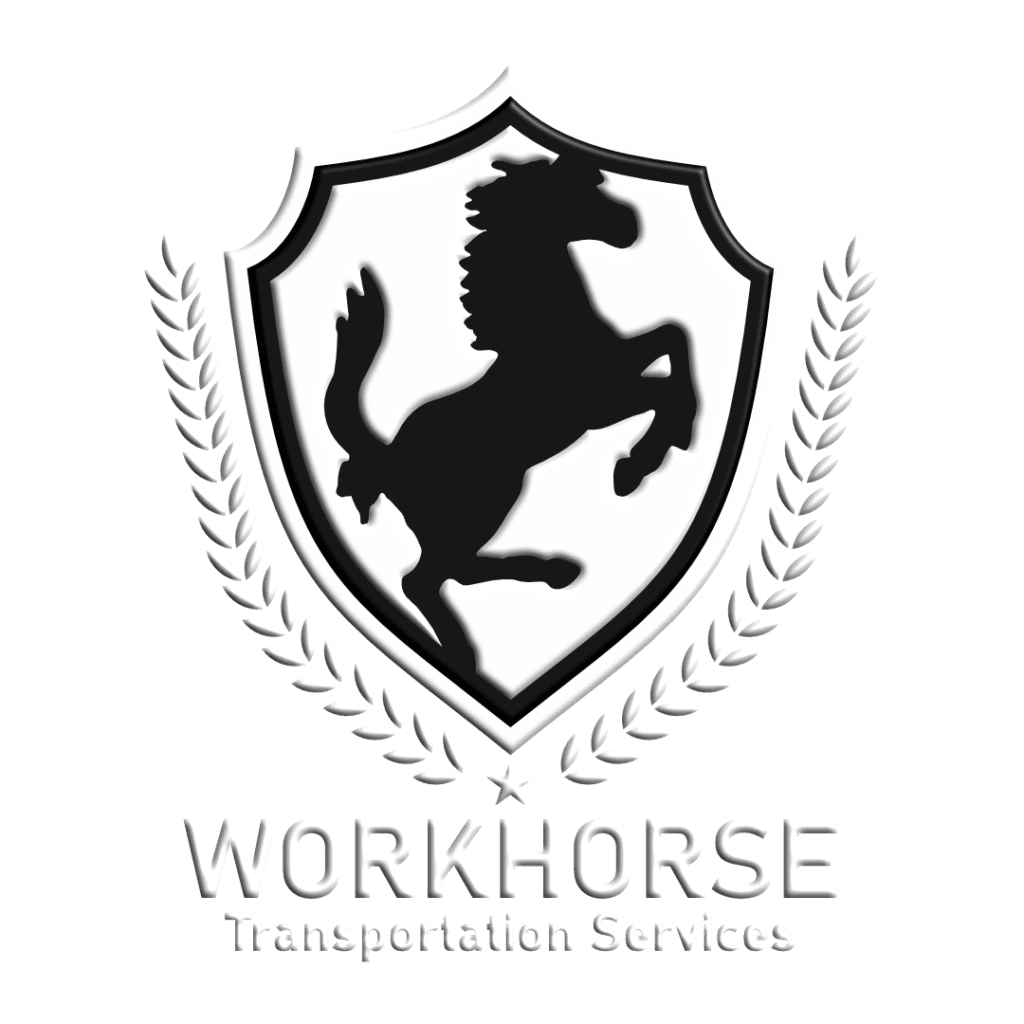 Workhorse Transportation Services logo in white. Logo design.